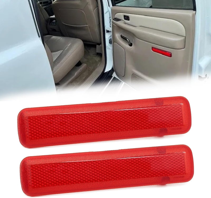 RBOKO 1 Pair Rear Left Driver and Right Passenger Side Door Red Reflector Panel, Safety Alert Light Cover, Compatible with Chevrolet GMC Yukon 2003-2007, Replaces Part # 15183155, 15183156 - Image 1